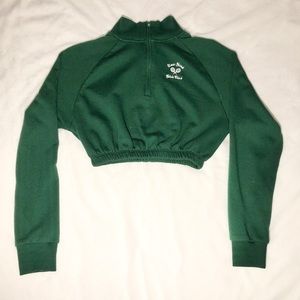 Green Half Zip Crop Top